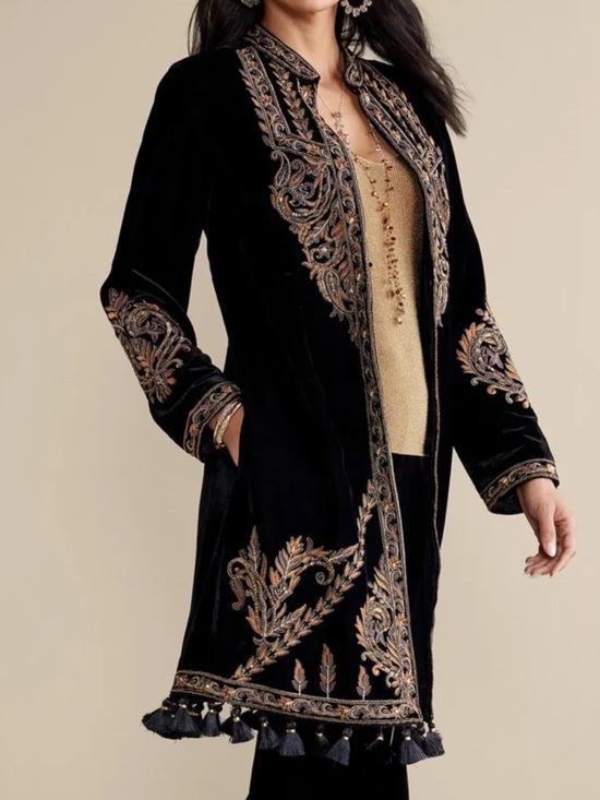 Soft Surroundings Jackets & Blazers - Soft Surroundings Sz L Black Gold Beaded Embroidered Velvet Belcastel Jacket NWT